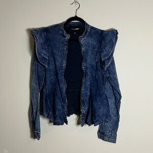 Fashion Nova Blue Denim Jacket with Ruffle Details